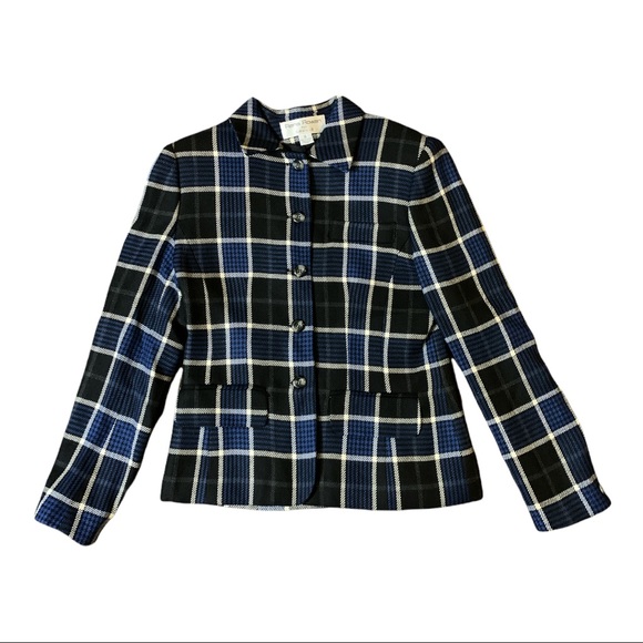 Vintage Y2K Rena Rowan for Saville Plaid Striped Wool Blend Blazer Jacket - Picture 2 of 8